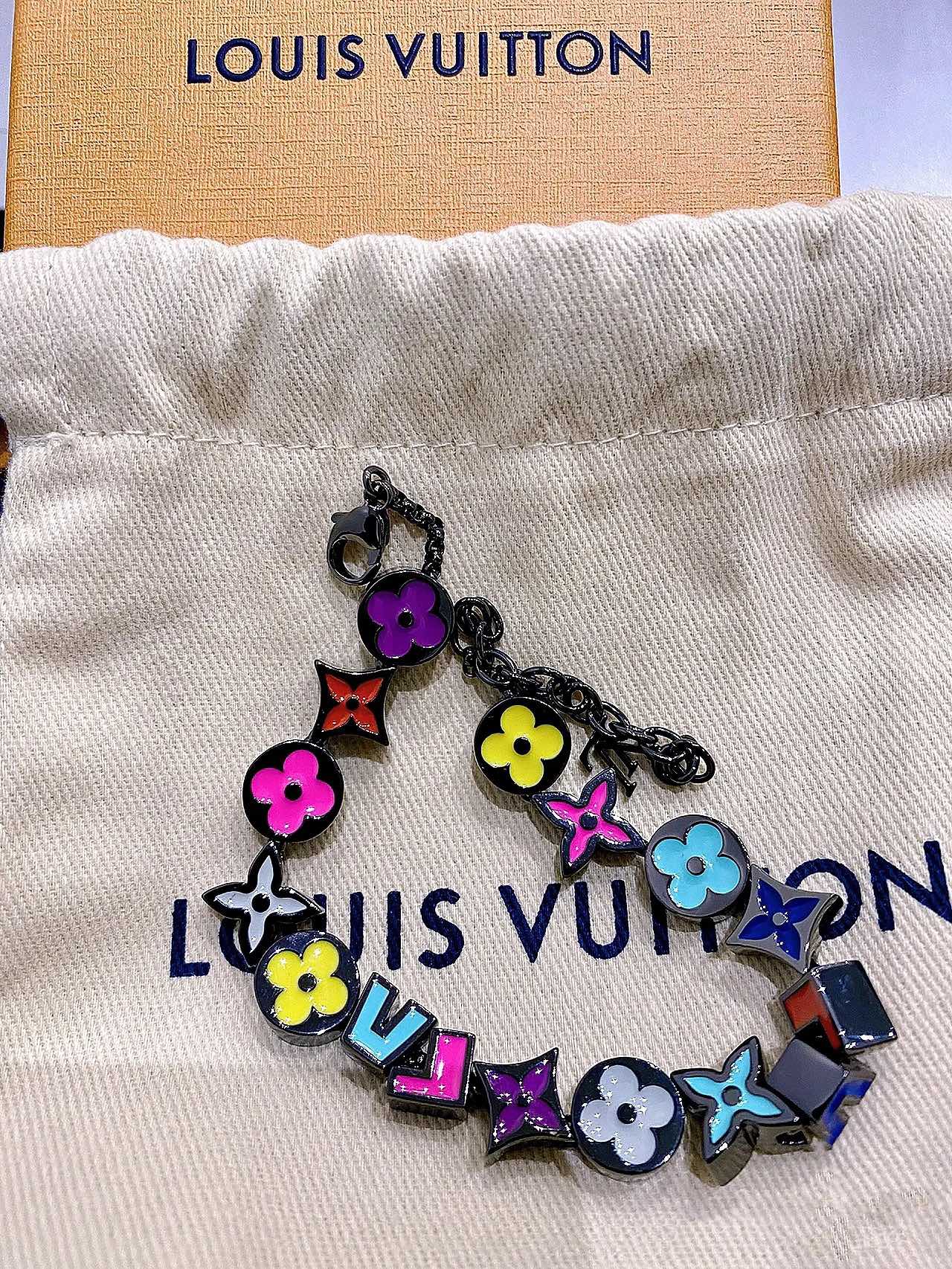 replica Louis Vuitton Black Gold Colorful Enamel Charms Bracelet Necklace for Men - H Lin Jewelry
