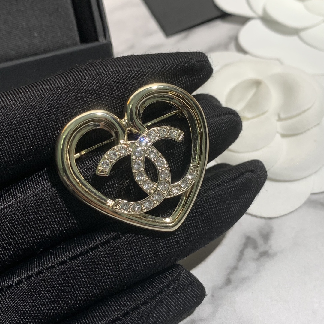 replica Chanel Light Gold Hollow Heart Brooch - H Lin Jewelry
