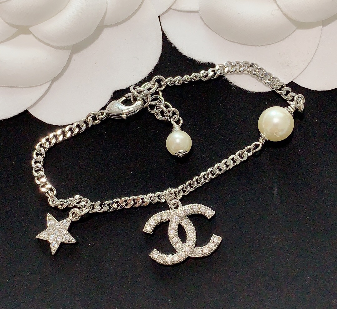 replica Chanel Star Pearl Chain Silver Bracelet - H Lin Jewelry