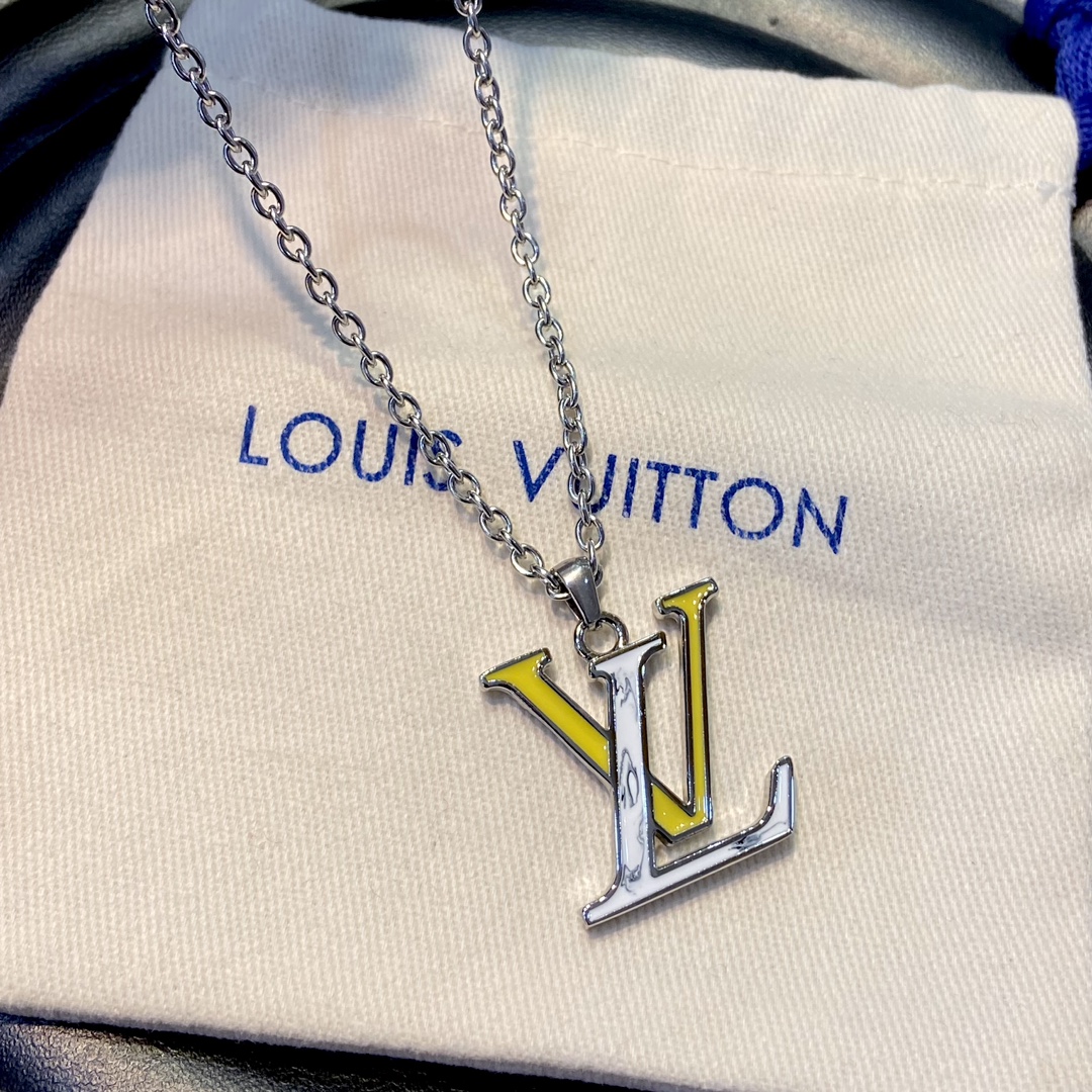 replica Louis Vuitton White Yellow LV Monogram Penddant Necklace - H Lin Jewelry