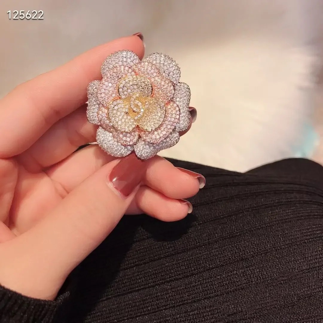 replica Chanel Full Diamond Paved Camellia Flower Brooch - H Lin Jewelry