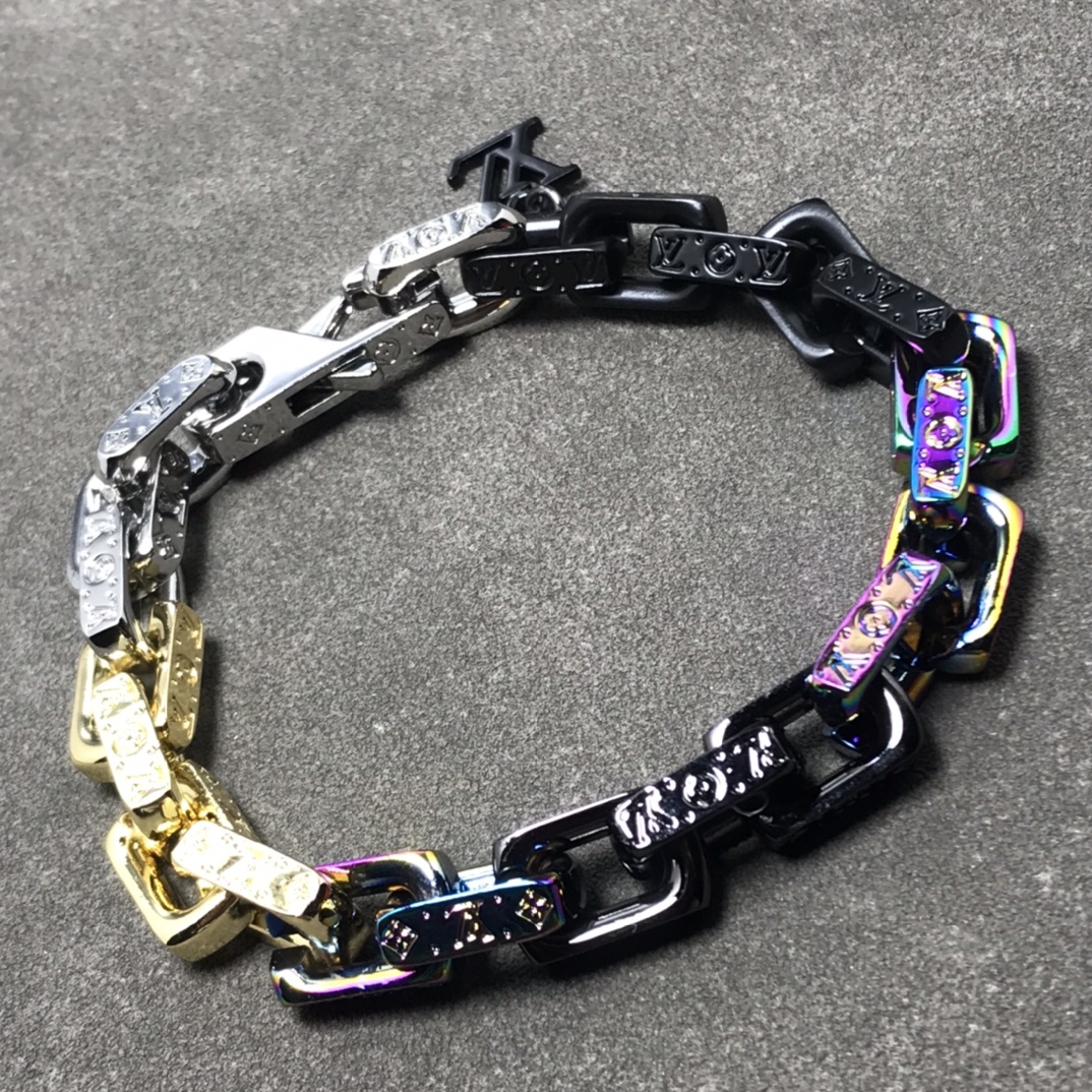 replica Louis Vuitton Mixed Gold Silver Purple Black Colors Mens Bracelet - H Lin Jewelry