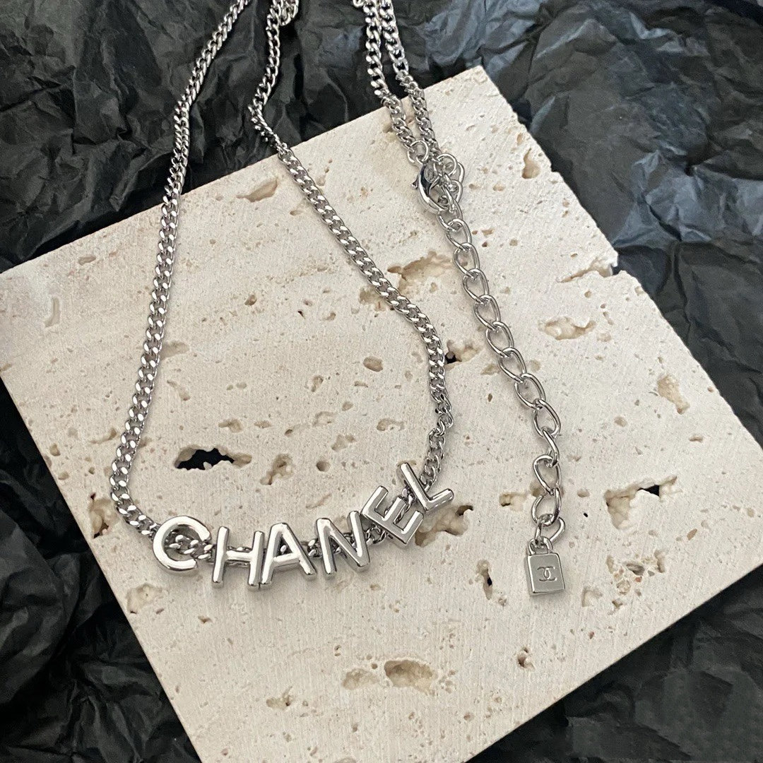 replica Chanel Unisex Silver Cuban Chain Monogram Necklace - H Lin Jewelry