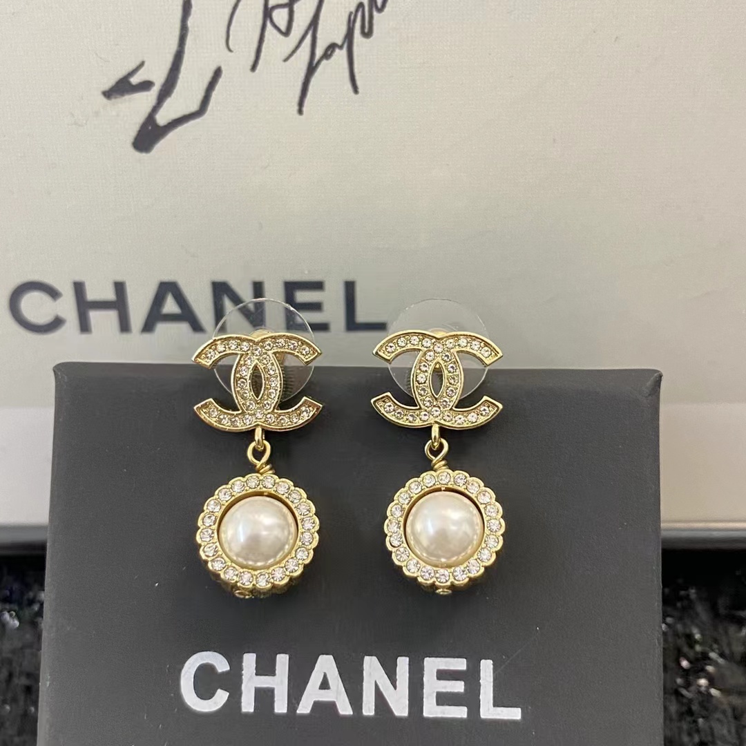 replica Chanel Double C Pearl Dangle Earrings - H Lin Jewelry