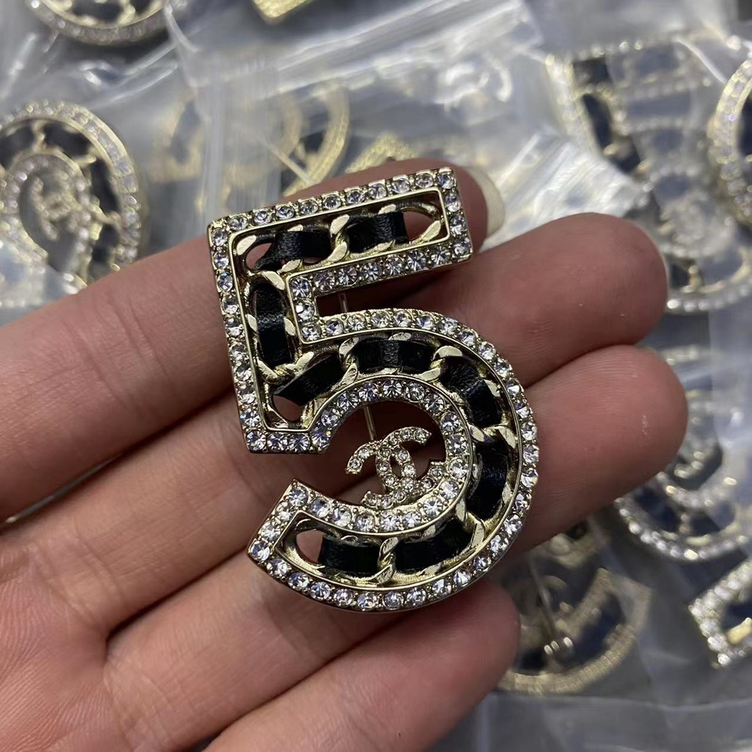replica Chanel Large Gold and Leather NO.5 Brooch - H Lin Jewelry