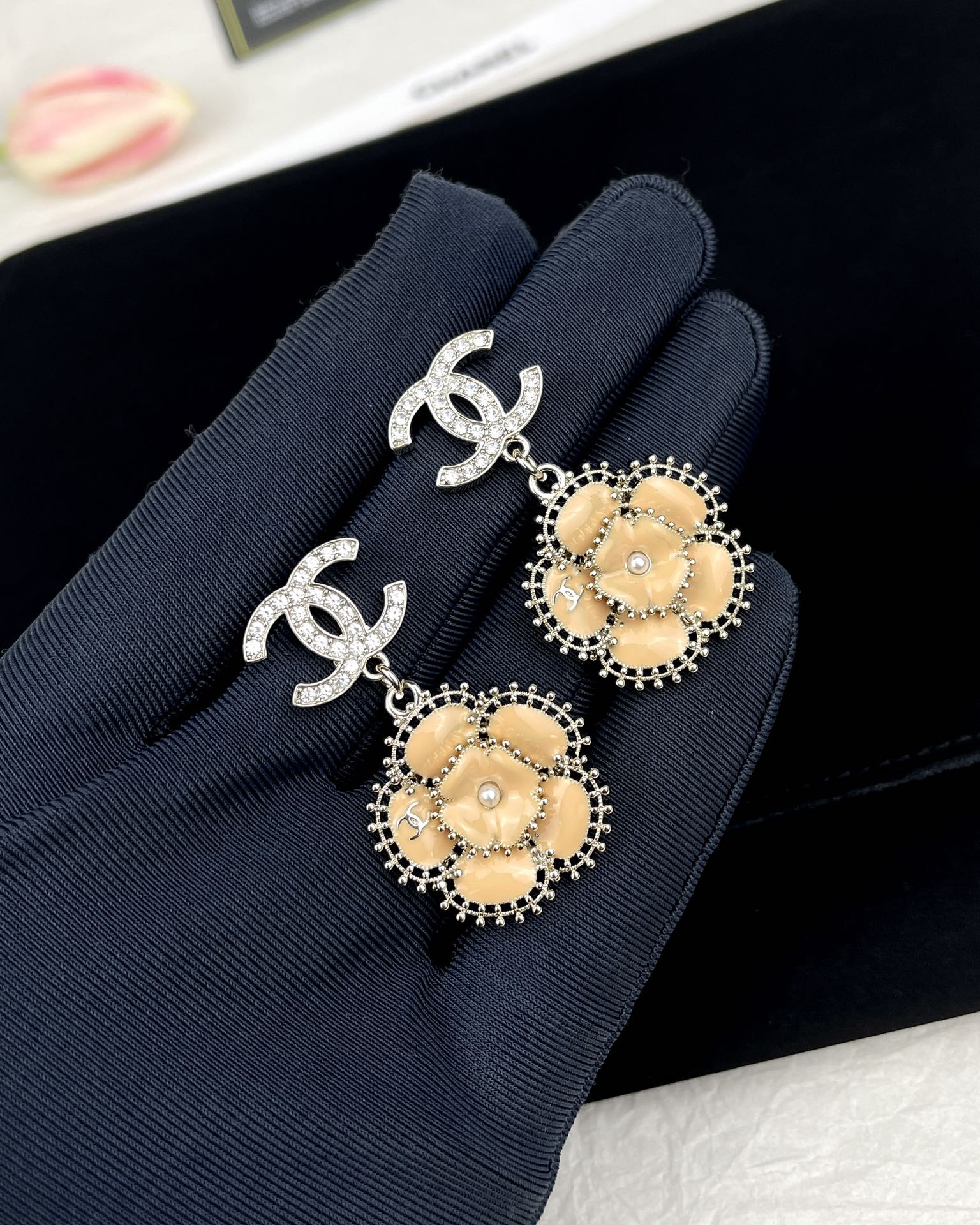replica Chanel Enamel Camellia Earrings - H Lin Jewelry