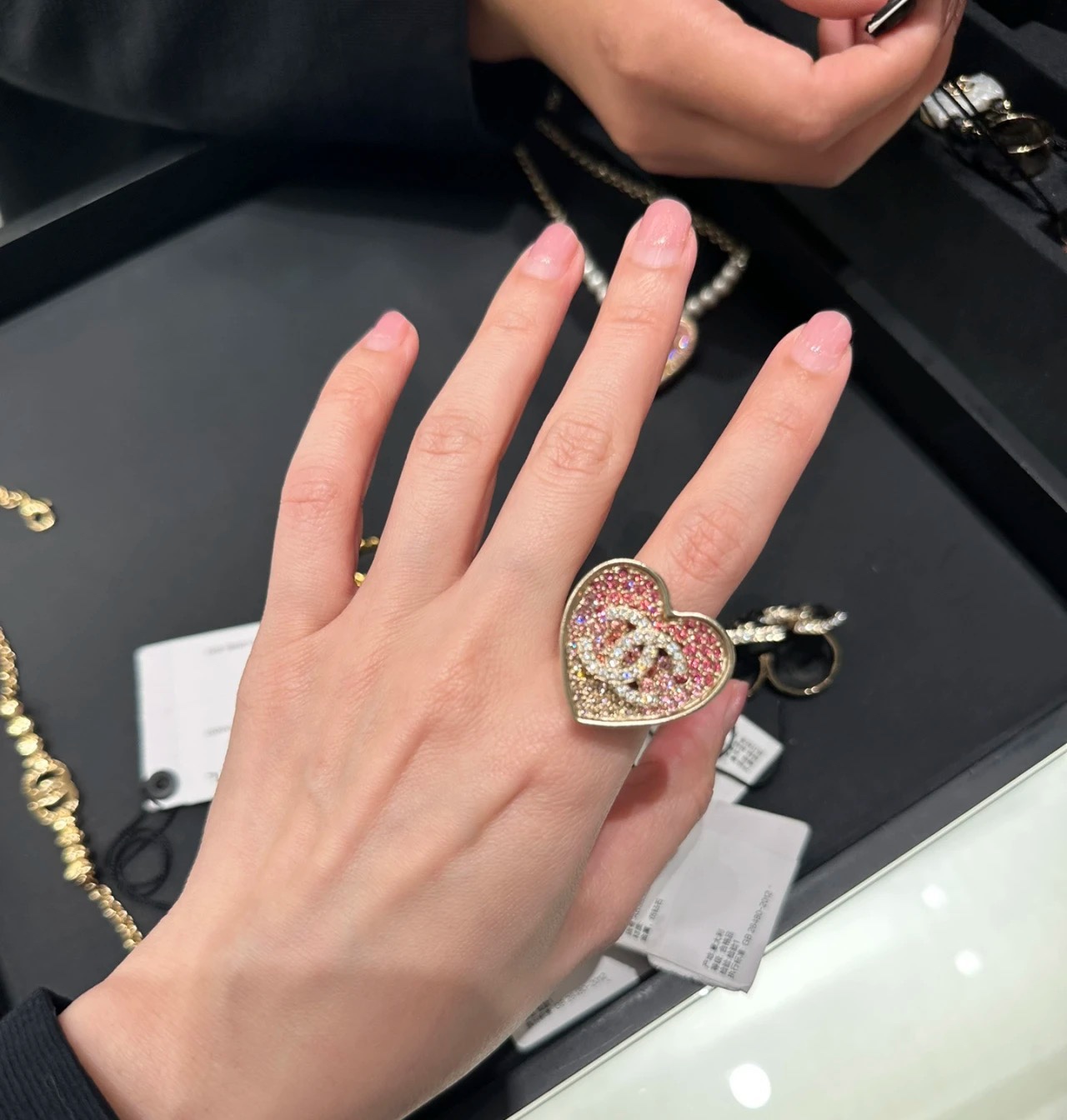 replica Chanel Pink Color Gradient Diamond Heart Ring - H Lin Jewelry