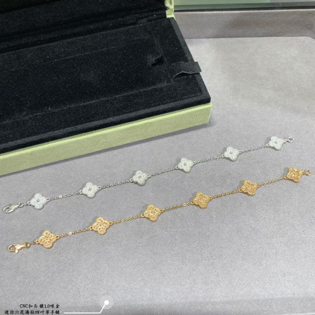 replica Van Cleef & Arpels Sweet Alhambra Full Diamond Bracelet, 6 Motifs - H Lin Jewelry