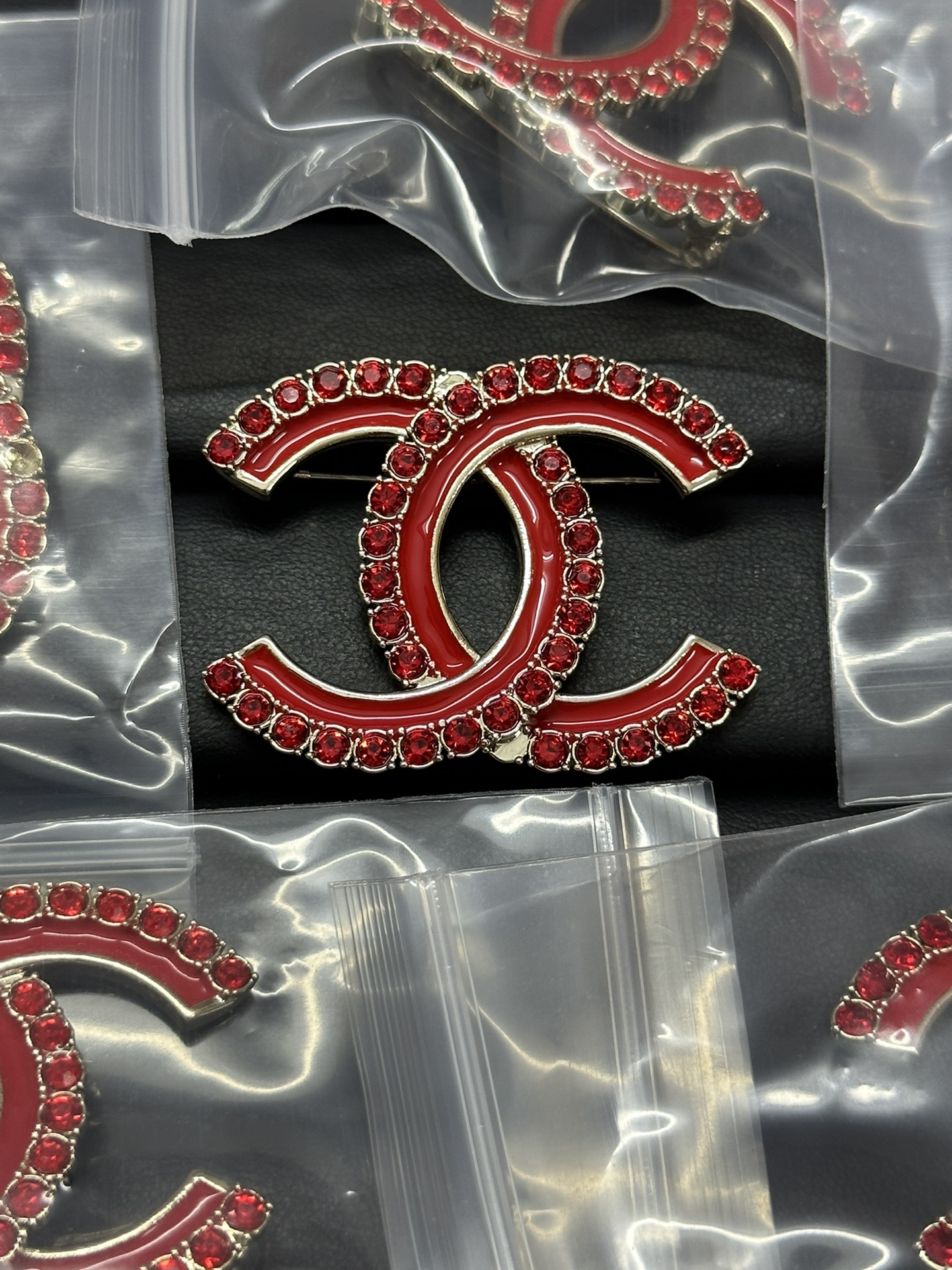 replica Chanel Red Enamel Rhinestone CC Brooch - H Lin Jewelry