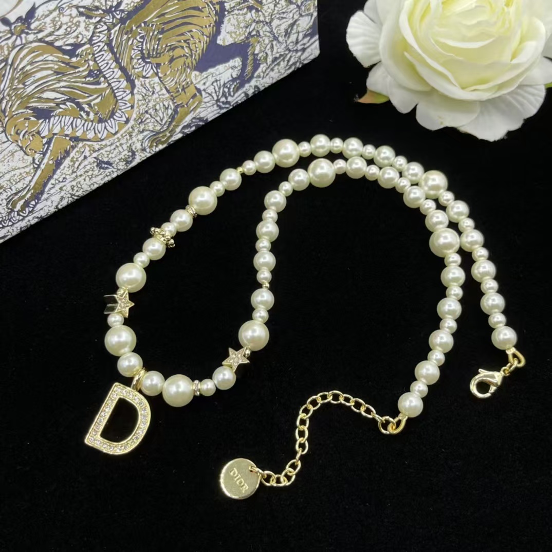 replica Dior Letter D Pendant Pearl Necklace - H Lin Jewelry