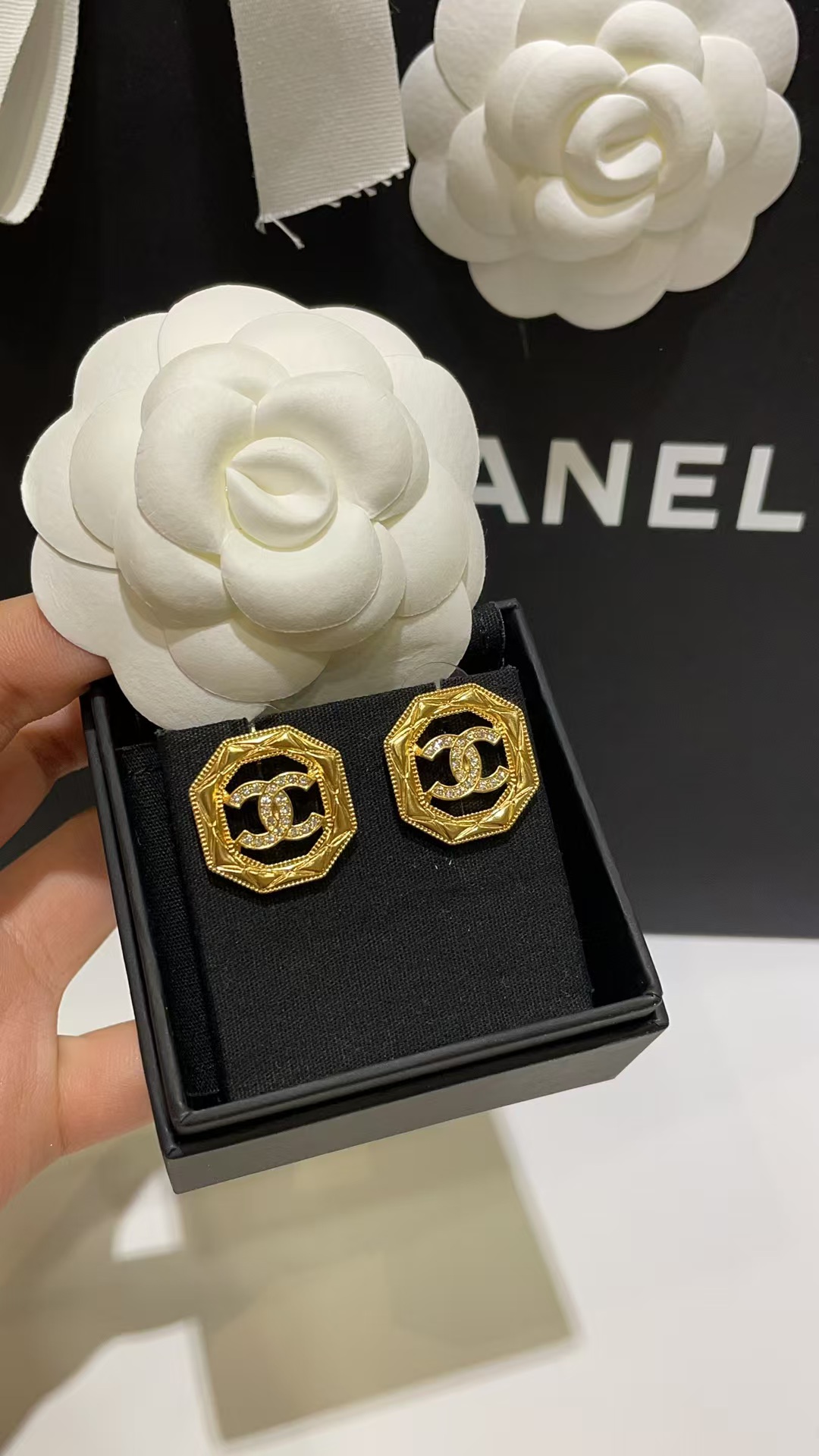 replica Chanel Geometric Octagon Stud Earrings - H Lin Jewelry
