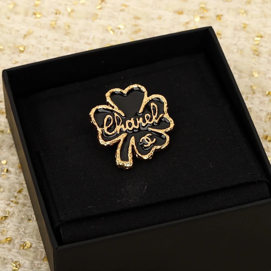 replica Chanel Black Lucky Clover Brooch - H Lin Jewelry