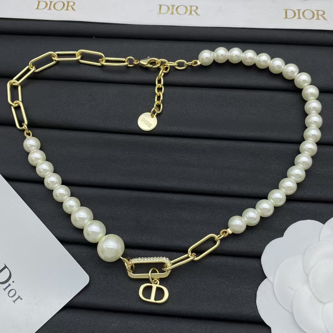 replica Dior Paperclip Chain and Pearl Necklace - H Lin Jewelry