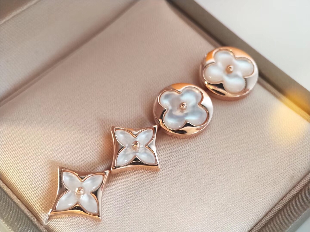 replica Louis Vuitton Dainty Rose Gold White Mother of Pearl Stud Earrings - H Lin Jewelry