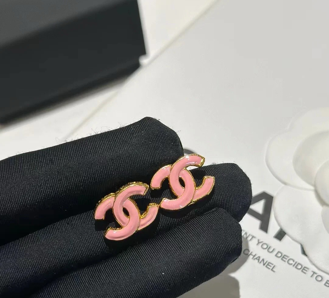 replica Chanel Pink Enamel CC Earrings - H Lin Jewelry