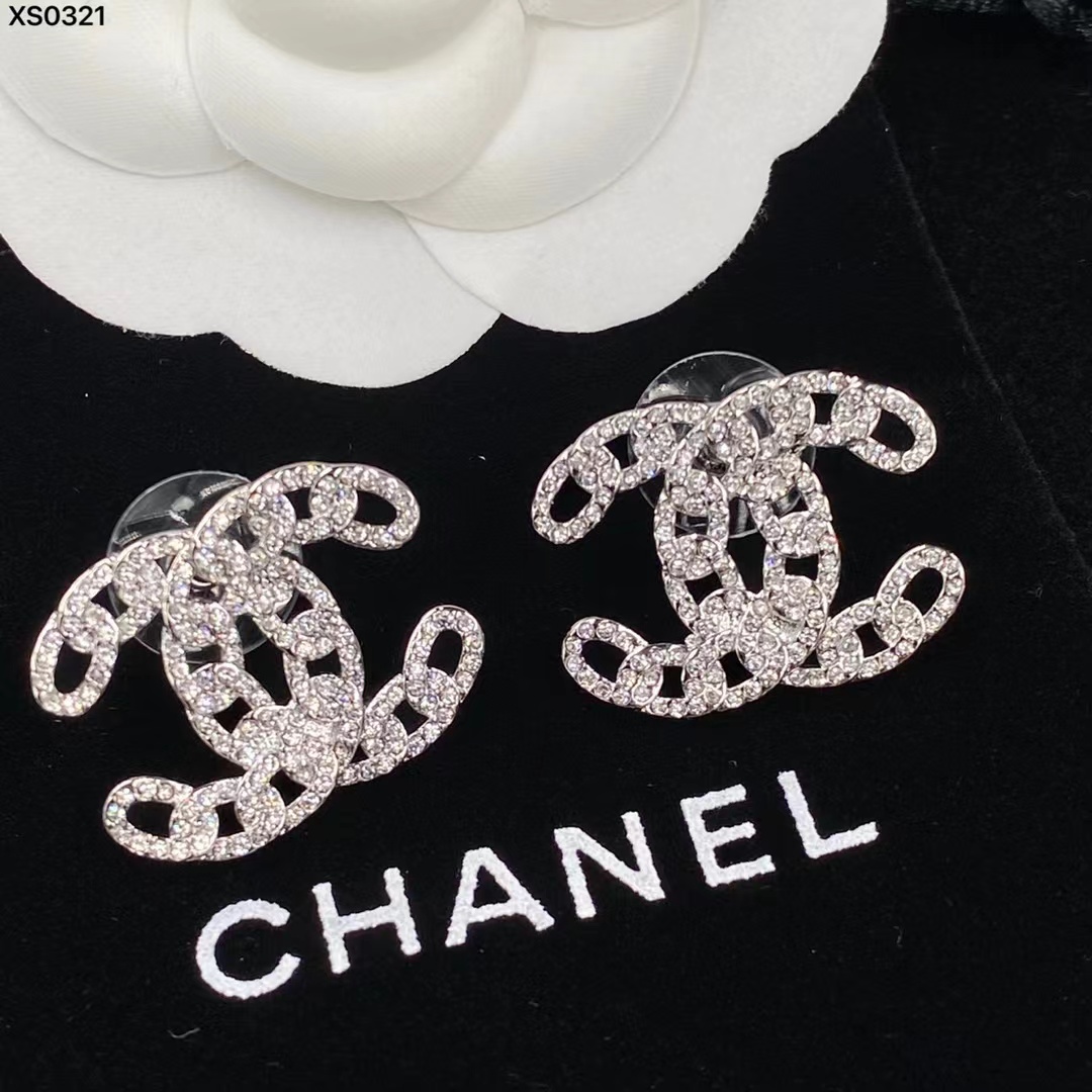 replica Chanel Silver Color Hollow Double C Earrings - H Lin Jewelry