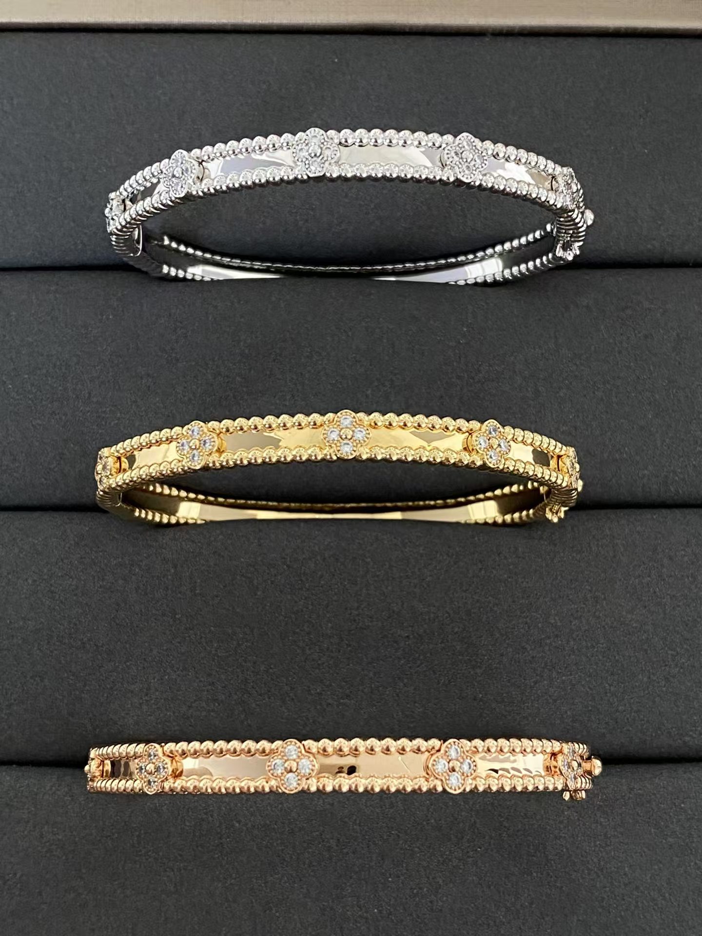 replica Van Cleef & Arpels Perlee Sweet Clovers Bracelet Bangle, Medium Model - H Lin Jewelry