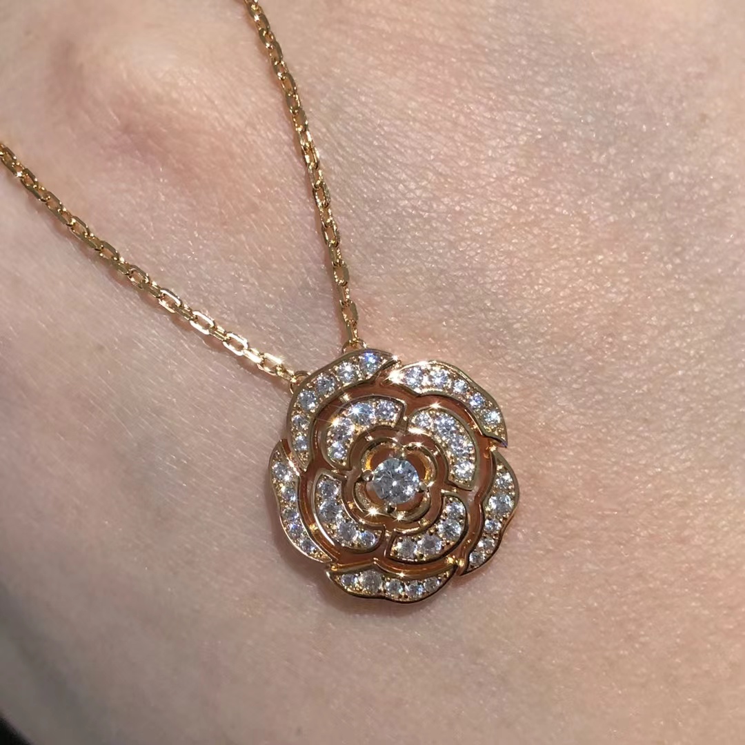 replica Chanel Diamond Camellia Flower Pendant Necklace - H Lin Jewelry