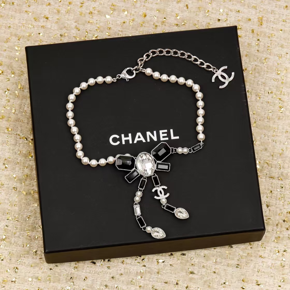 replica Chanel Black Bow Knot Pendant Necklace - H Lin Jewelry