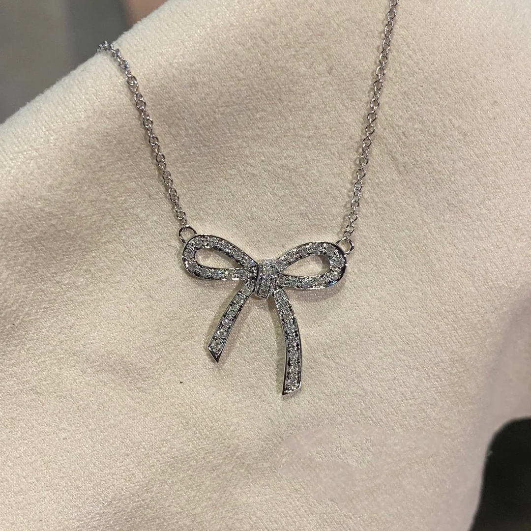 replica Tiffany Large Full Diamond Bow Pendant Necklace - H Lin Jewelry