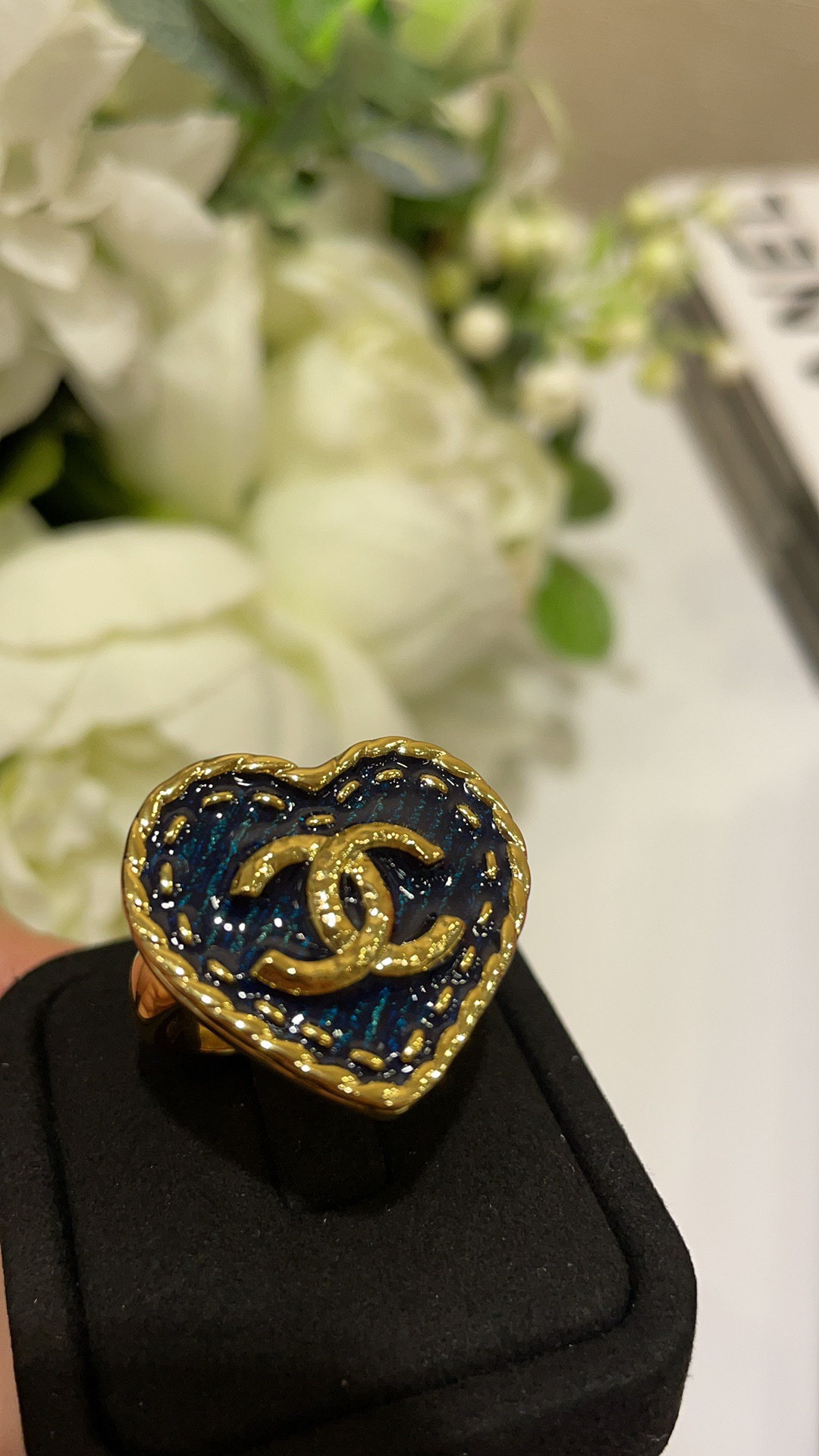replica Chanel Vintage Denim Blue Heart Ring - H Lin Jewelry