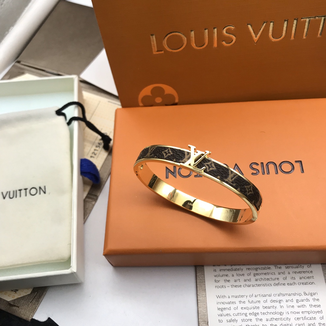 replica Louis Vuitton LV Monogram Leather Bangle Couple Bracelet - H Lin Jewelry