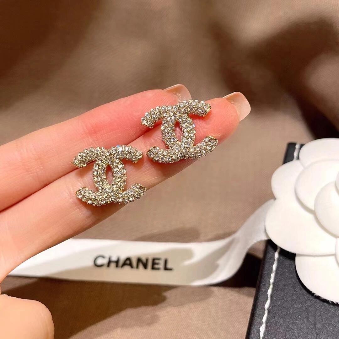 replica Chanel Full Diamond Paved CC Earrings - H Lin Jewelry