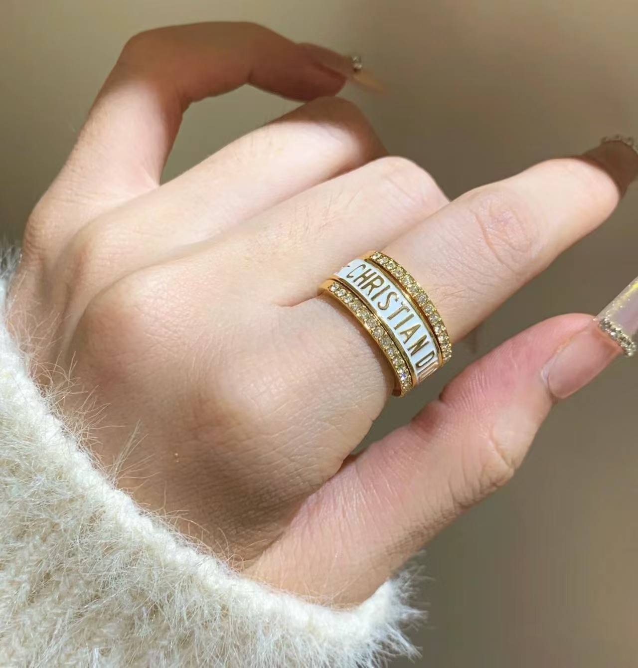 replica Dior White Enamel Rings - 3 Pieces - H Lin Jewelry