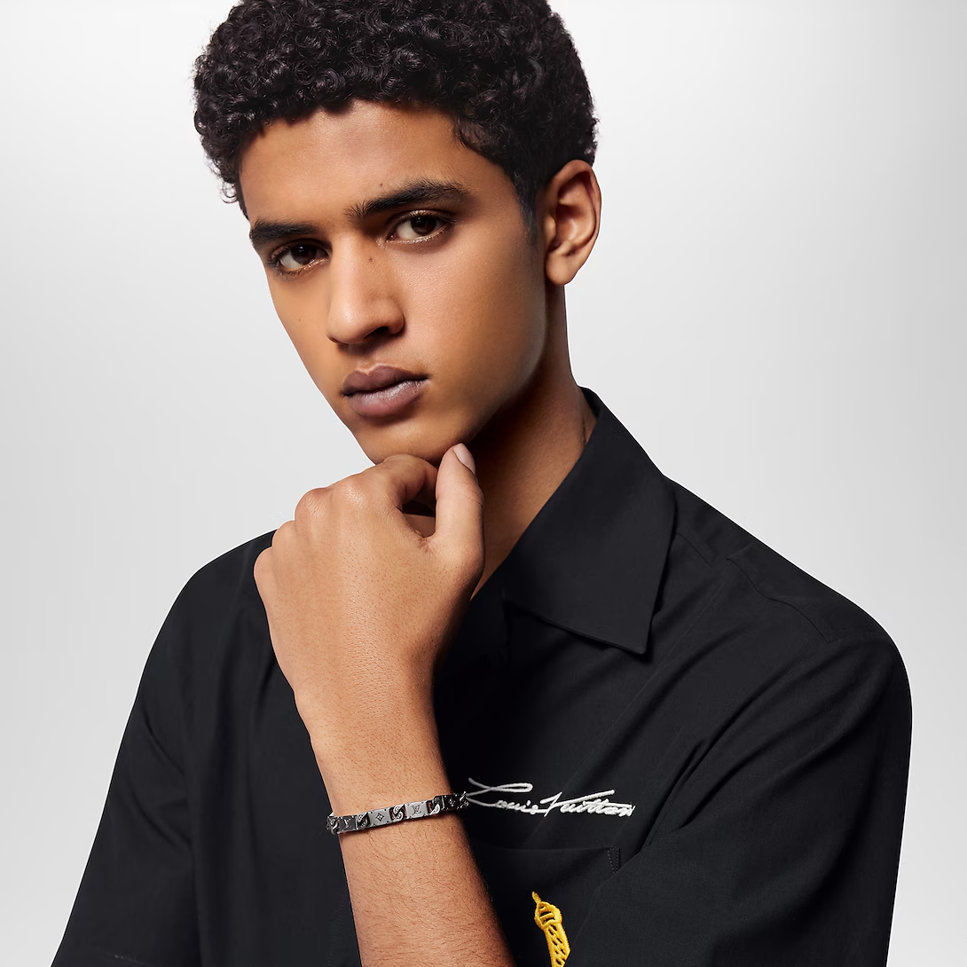 replica Louis Vuitton Men's Black Gold Monogram Tied Up Bracelet - H Lin Jewelry