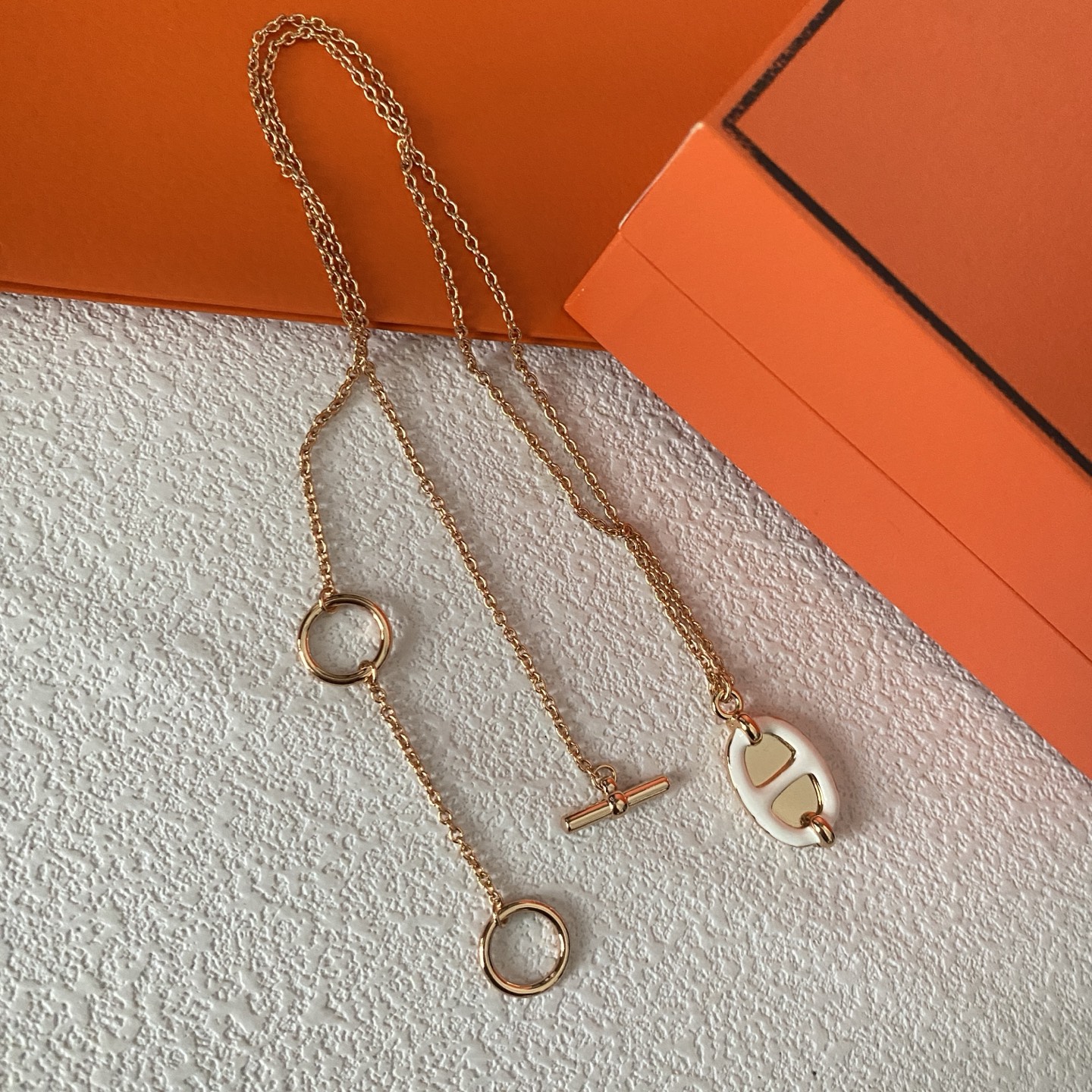 replica Hermes White Enamel Pig Nose Pendant Necklace - H Lin Jewelry