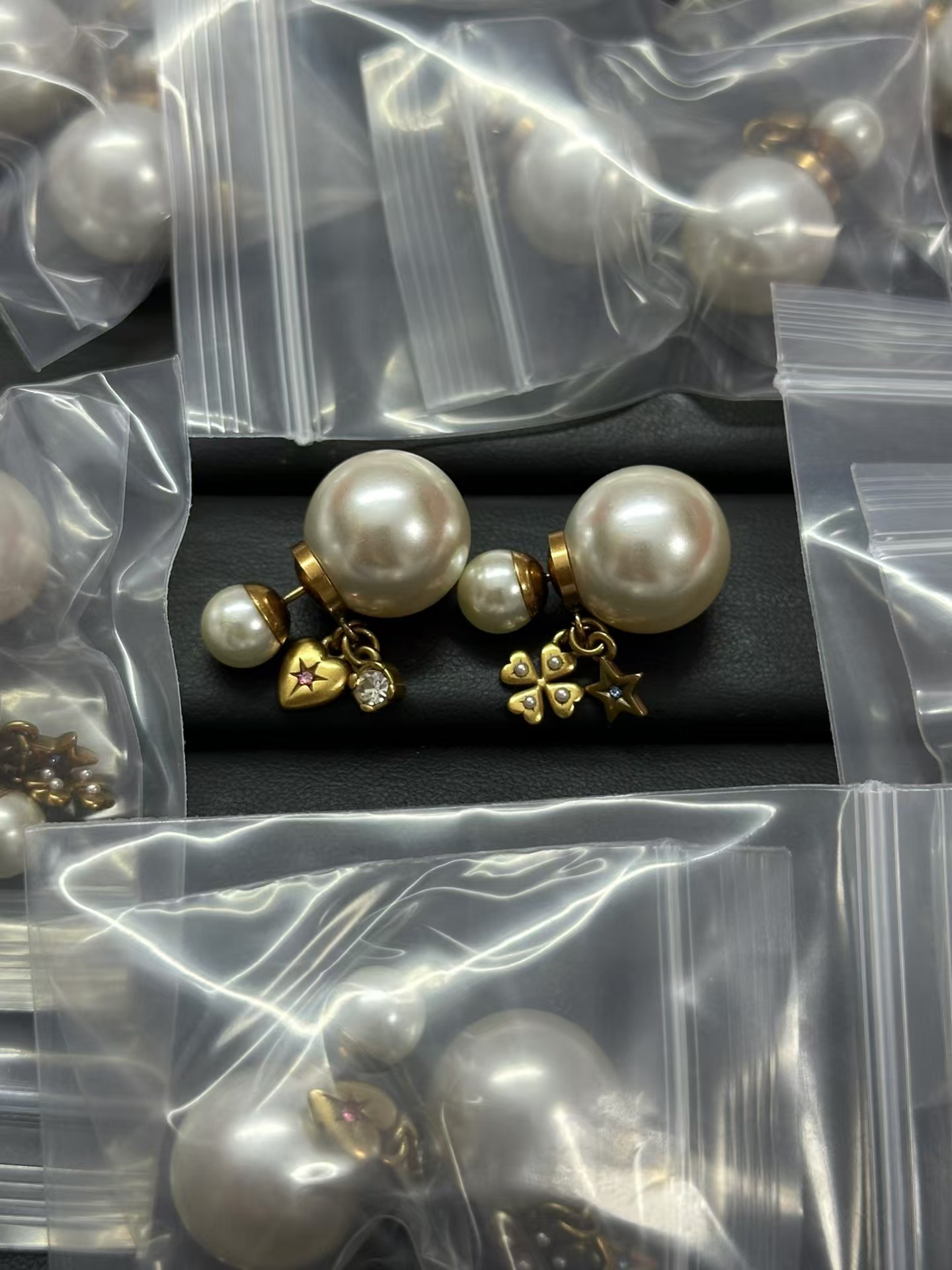 replica Dior Asymmetrical Charms Pearl Earrings - H Lin Jewelry