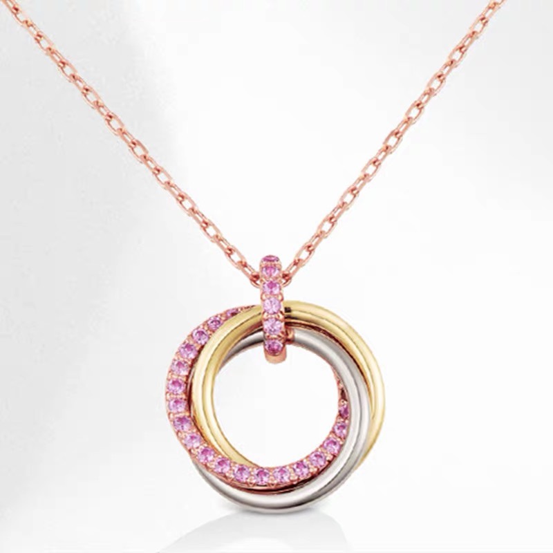 replica Cartier Pink Diamond Paved Trinity Necklace Earrings - H Lin Jewelry