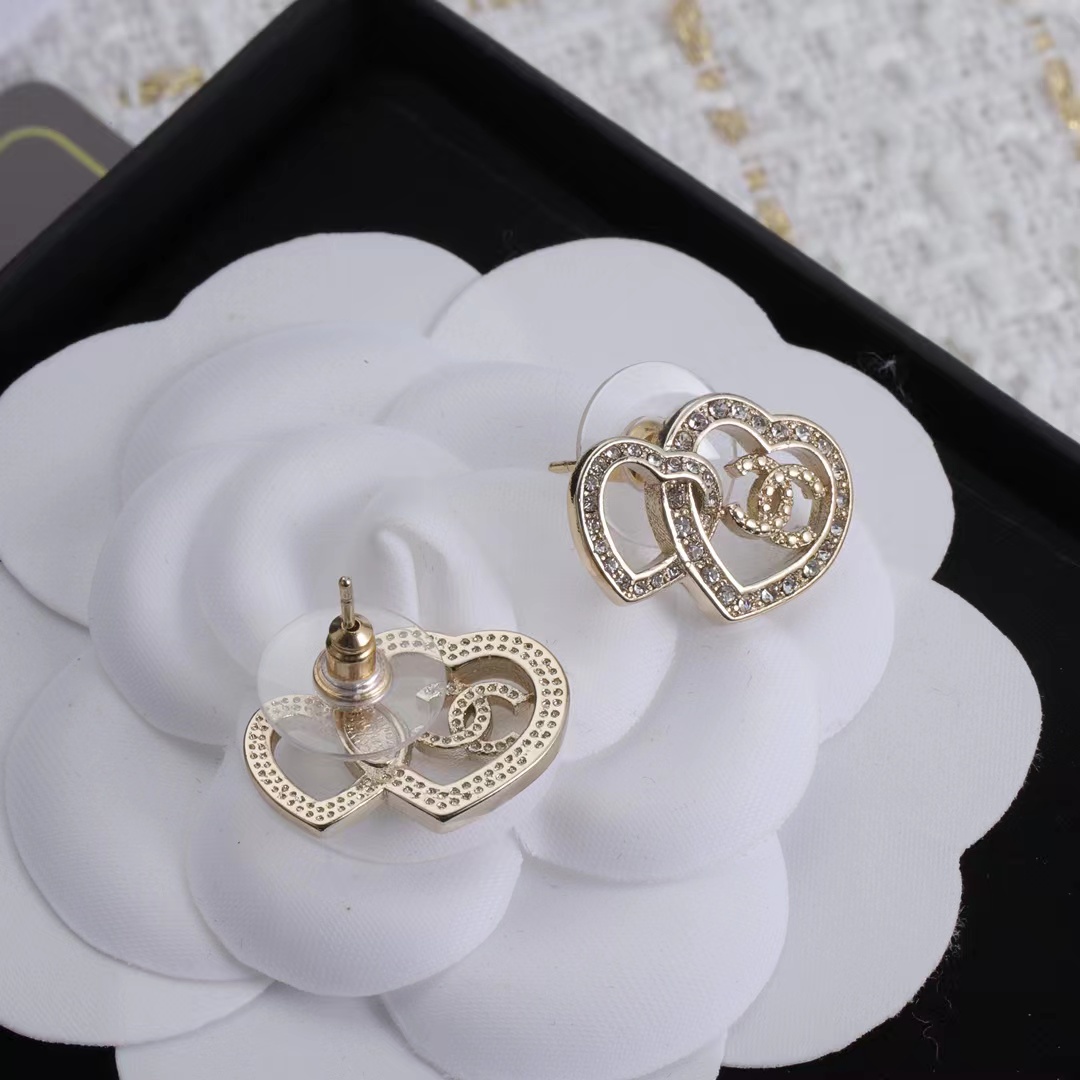 replica Chanel Two Hollow Heart Stud Earrings - H Lin Jewelry