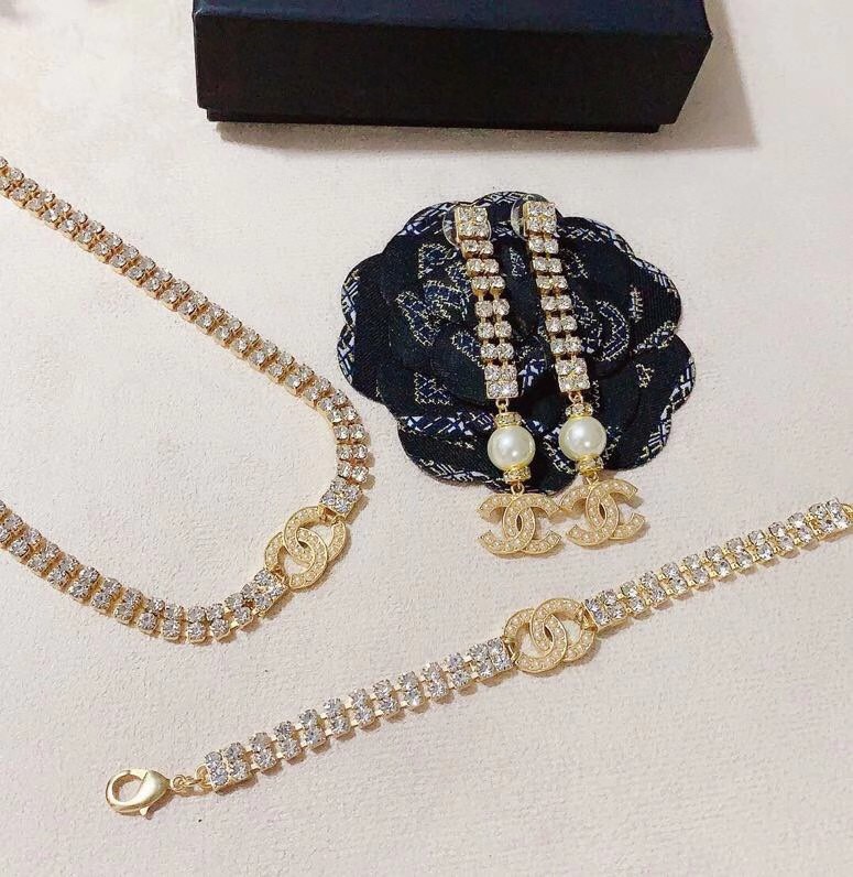 replica Chanel Prong-set Rhinestone Bracelet Earrings Necklace - H Lin Jewelry
