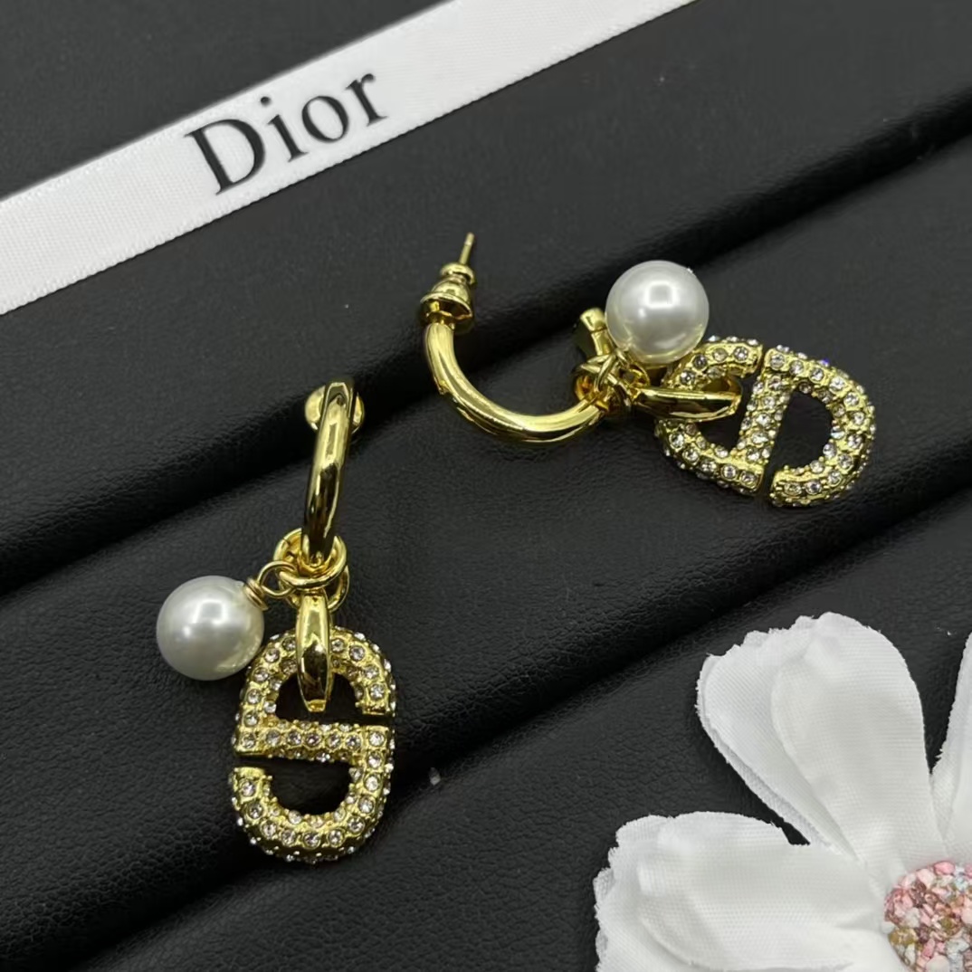 replica Dior Hoop with Pearl and CD Dangle Earrings - H Lin Jewelry