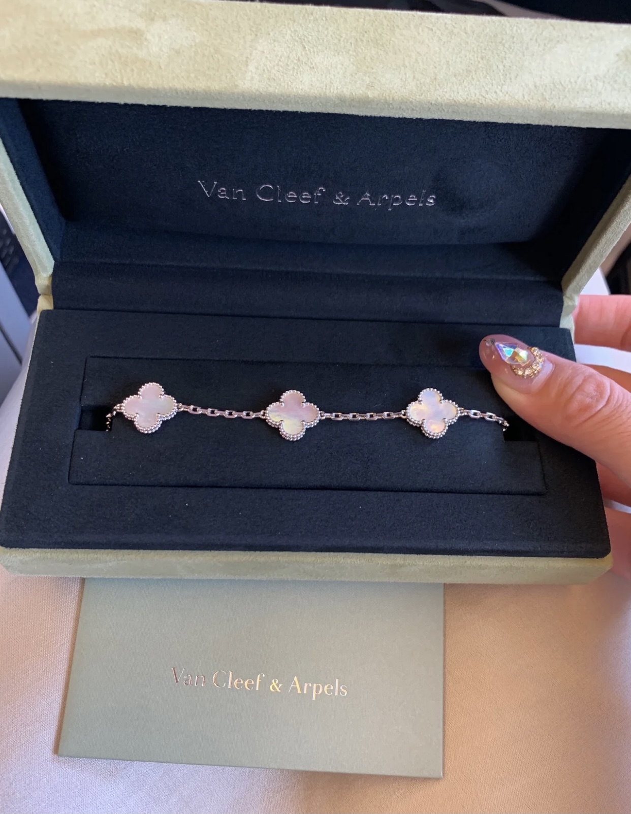 replica Van Cleef & Arpels Silver White Clover Vintage Alhambra Bracelet, 5 Motifs - H Lin Jewelry