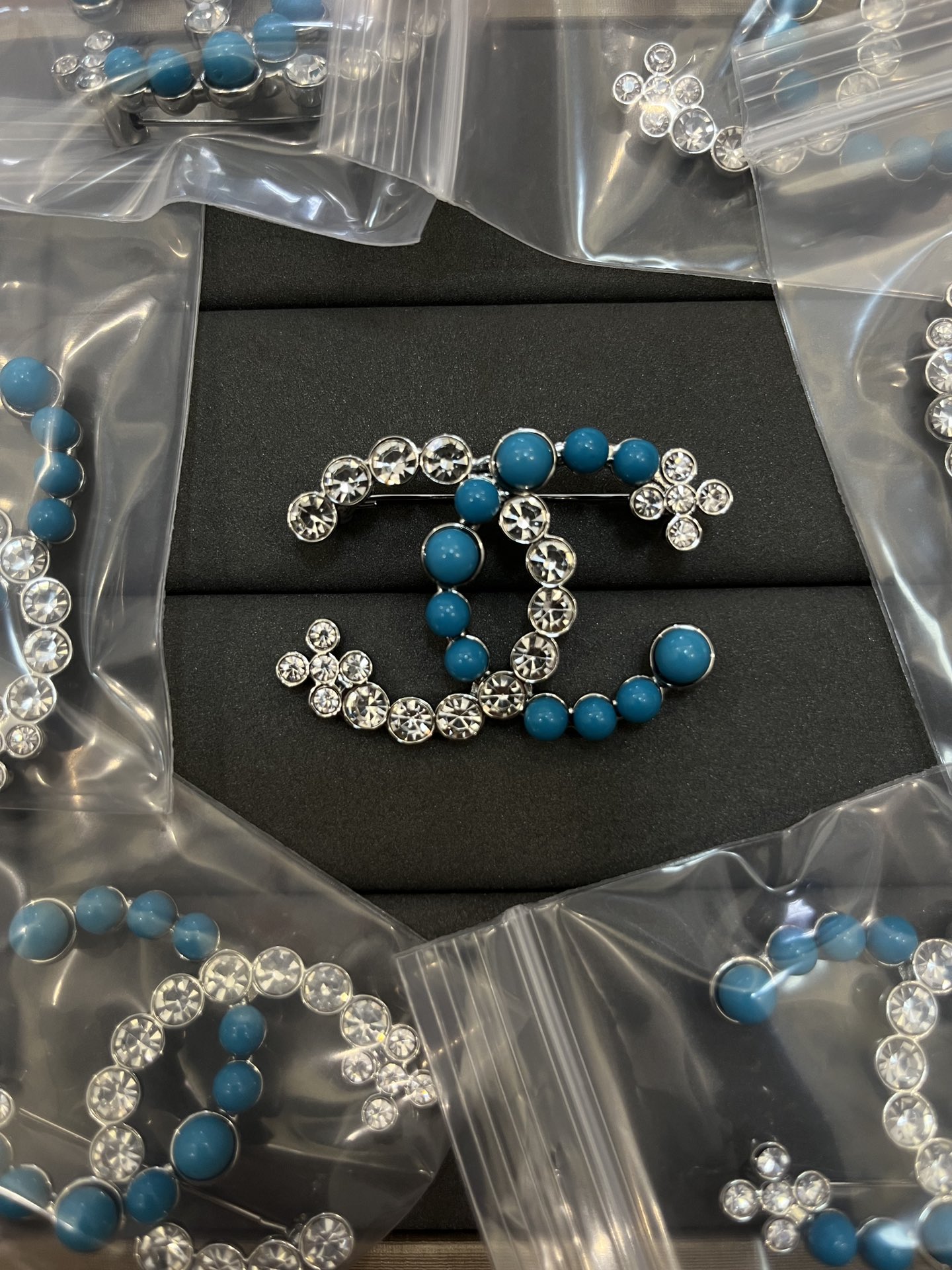 replica Chanel Blue Enamel and Diamond CC Brooch - H Lin Jewelry