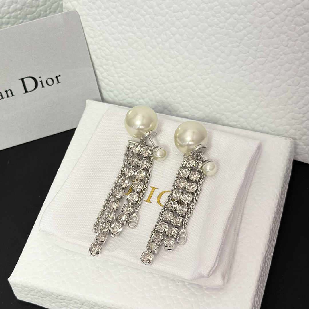 replica Dior Rhinestone Tassel Earrings - H Lin Jewelry