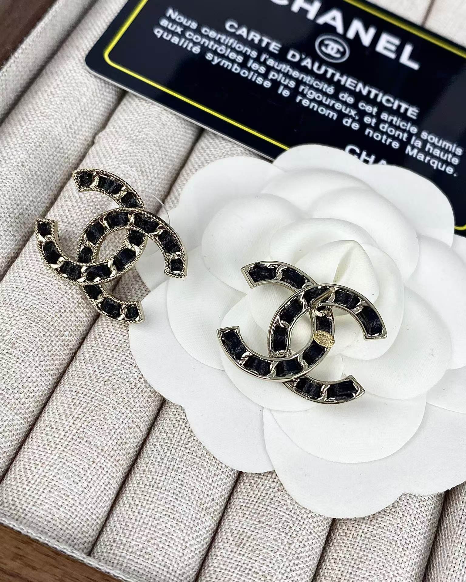 replica Chanel Black Leather Double C Earrings - H Lin Jewelry