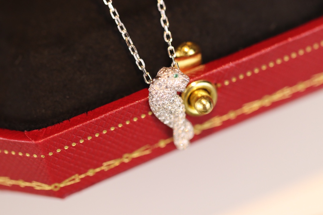 replica Cartier Full Diamond Paved Silver Leopard Panthère de Necklace - H Lin Jewelry
