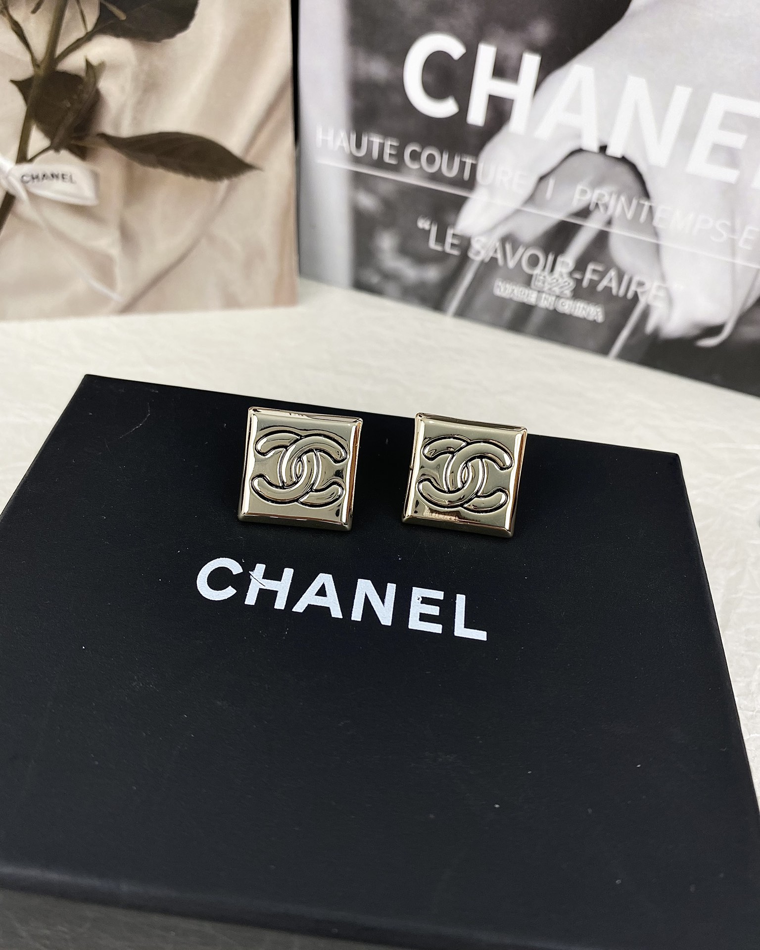 replica Chanel Square Pearl Stud Earrings - H Lin Jewelry