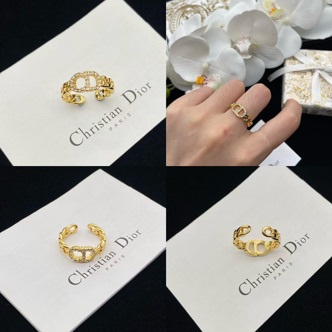 replica Dior Diamond Paved CD Chain Band Open Ring - H Lin Jewelry