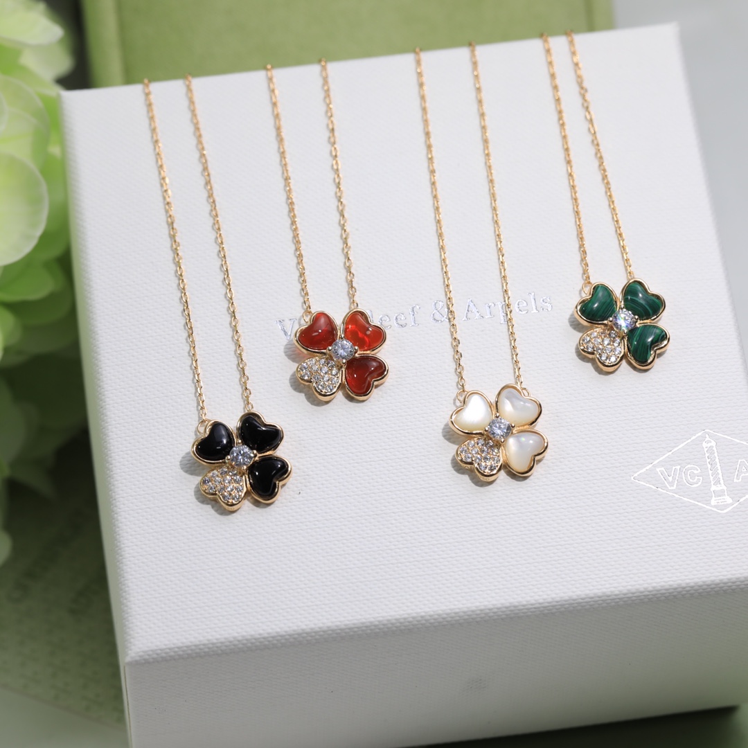 replica Van Cleef & Arpels Love Heart Clover Earrings Necklace - H Lin Jewelry