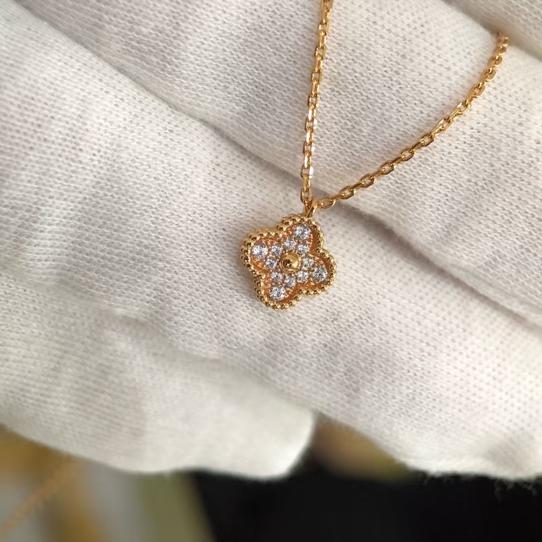 replica Van Cleef & Arpels Full Diamond Sweet Alhambra Pendant Necklace - Mini - H Lin Jewelry