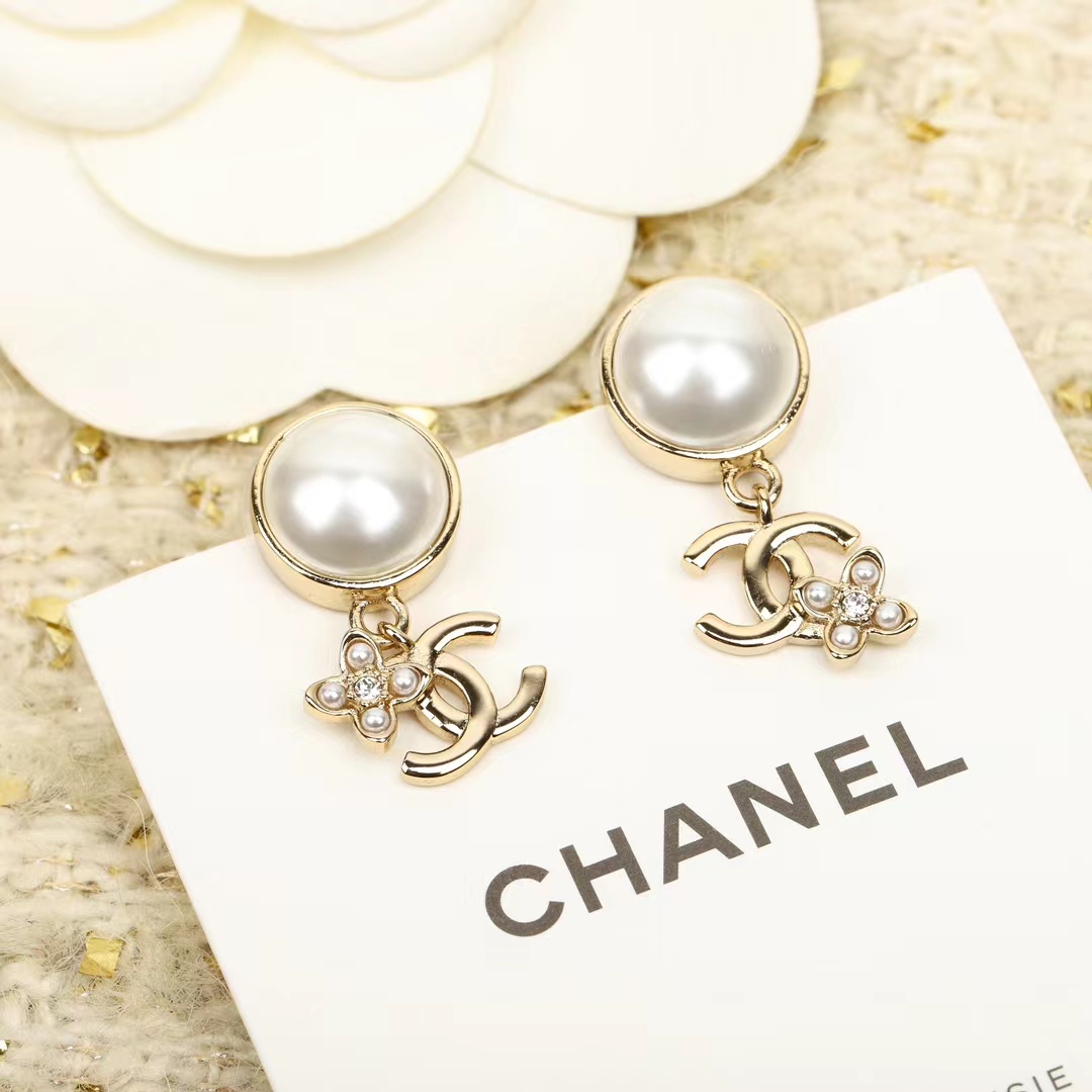 replica Chanel Pearl Stud Double C Dangle Earring - H Lin Jewelry