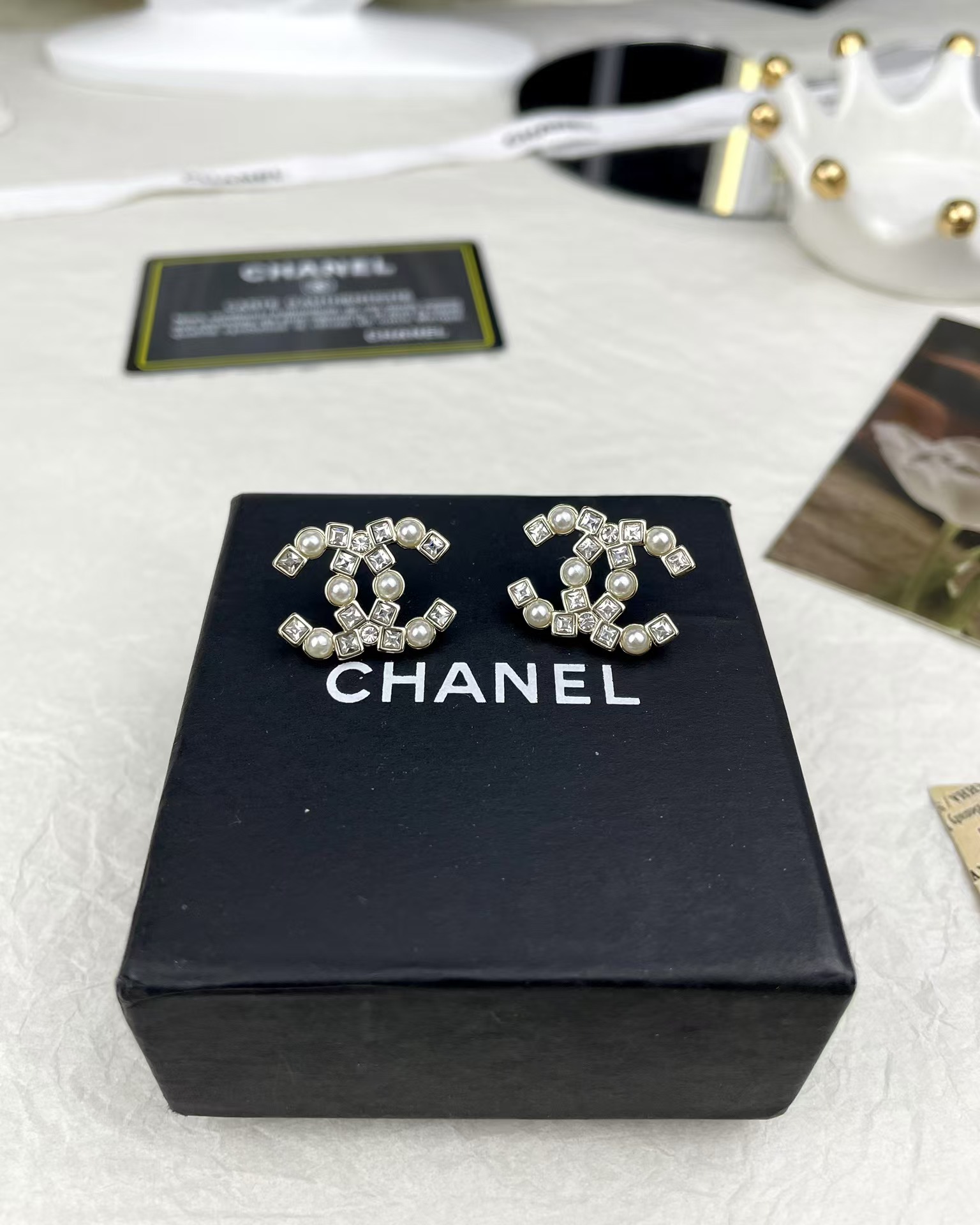 replica Chanel Pearl and Diamond Paved Earring Stud - H Lin Jewelry