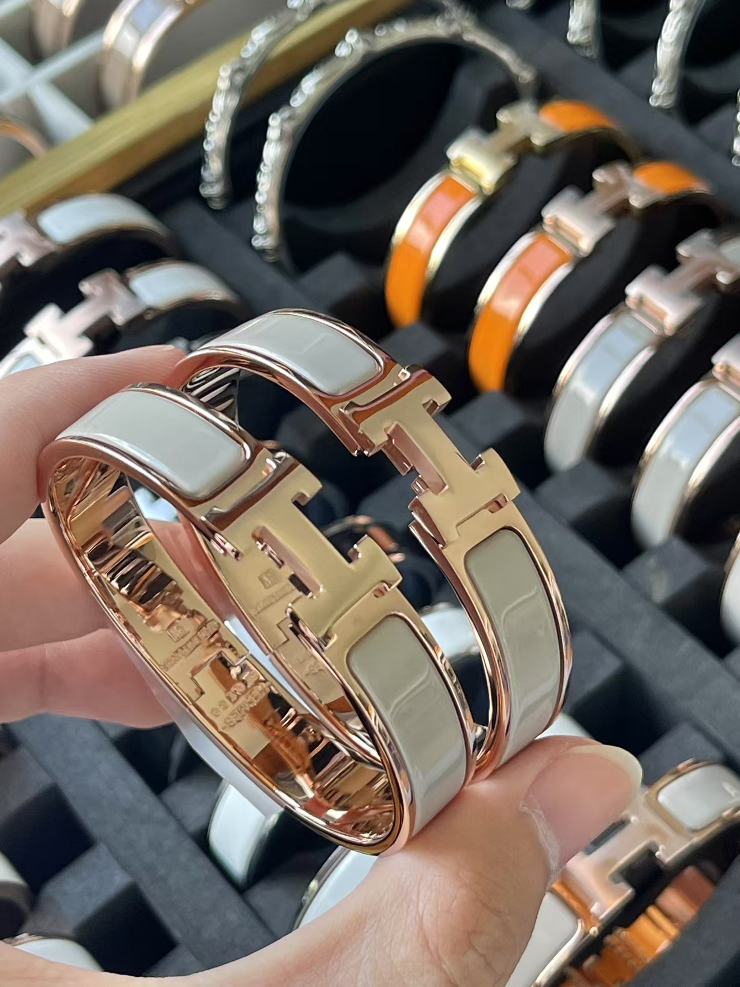 replica Hermes Wide H Enamel Bangle Bracelet - H Lin Jewelry