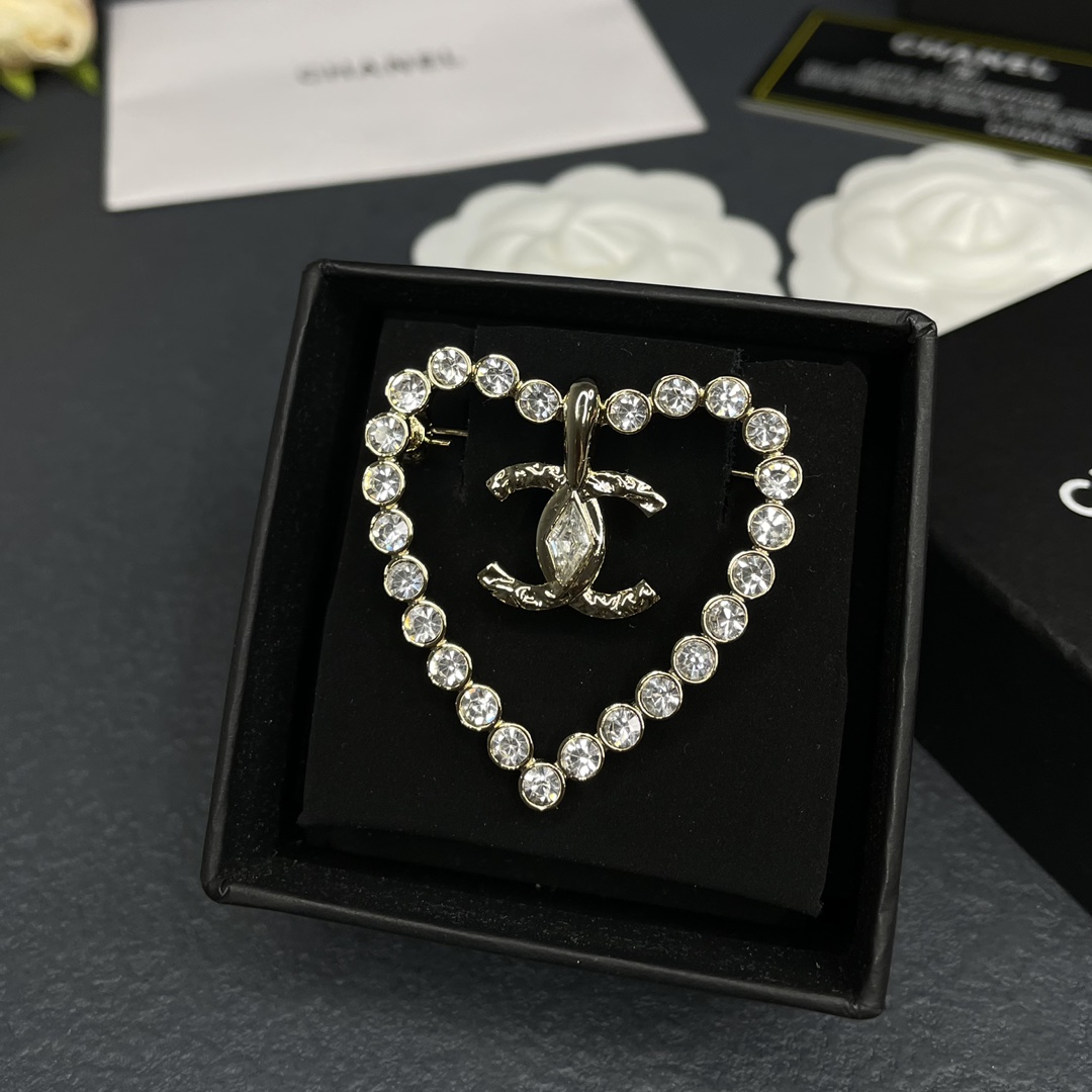 replica Chanel Diamond Paved Hollow Heart Brooch - H Lin Jewelry