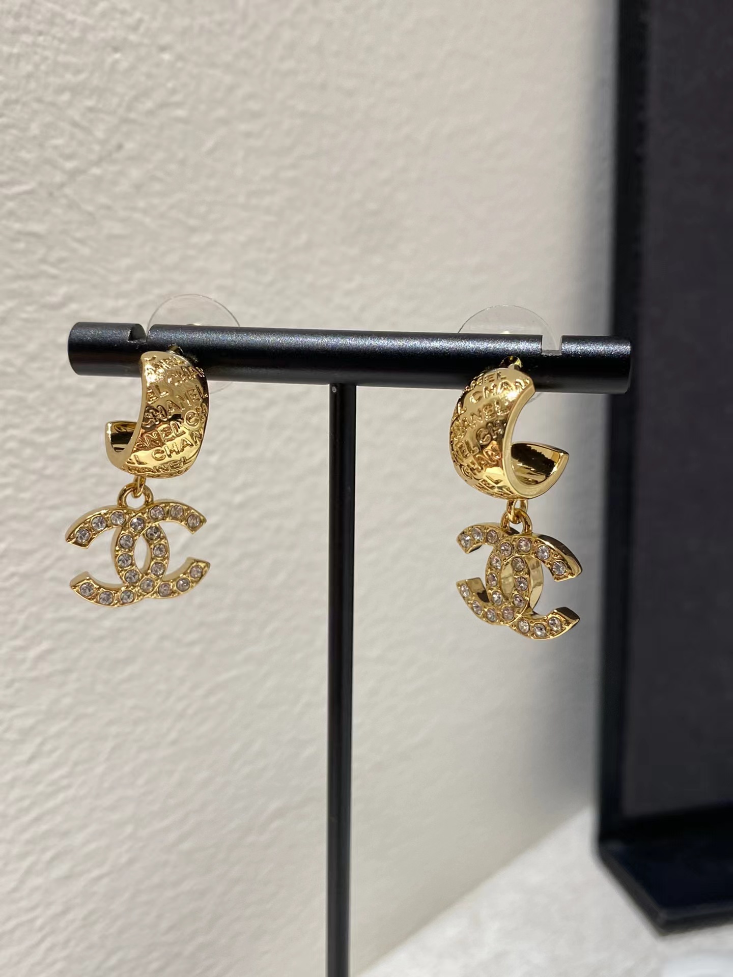 replica Chanel Gold Color Double C Dangle Earrings - H Lin Jewelry