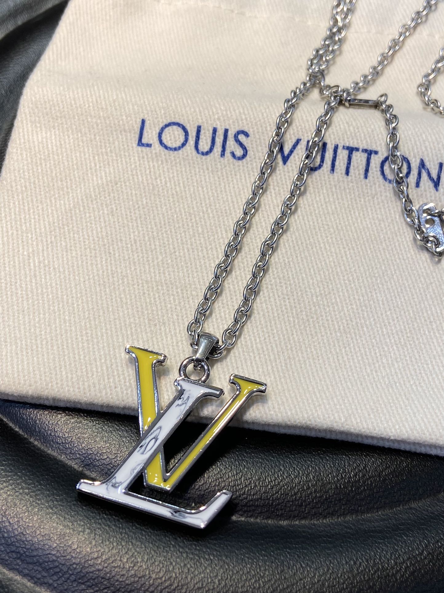 replica Louis Vuitton White Yellow LV Monogram Penddant Necklace - H Lin Jewelry